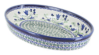 Polish Pottery Blue Tulip Medium Oval Baker