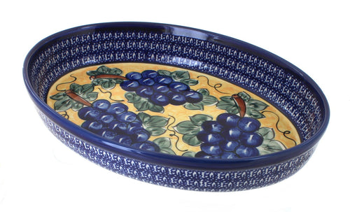 Polish Pottery Grapes Medium Oval Baker