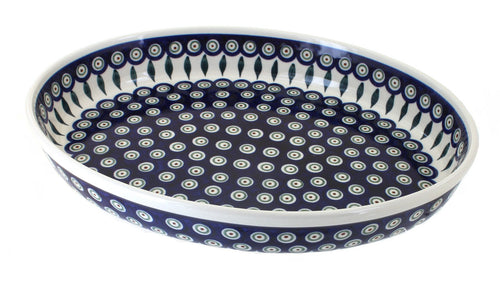 Polish Pottery Peacock Large Oval Baker