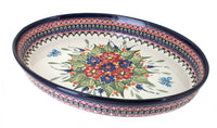 Polish Pottery Floral Butterfly Large Oval Baker