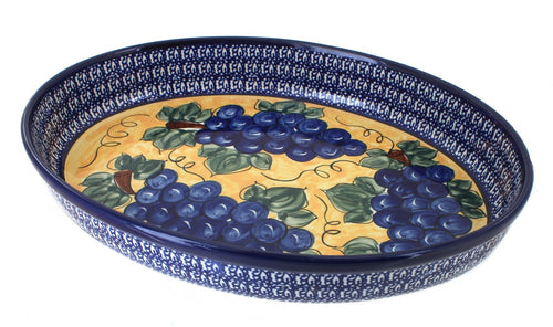 Polish Pottery Grapes Large Oval Baker