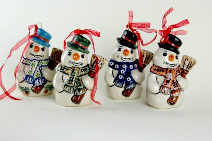 Reindeer Delight Snowman Ornament Polish Pottery