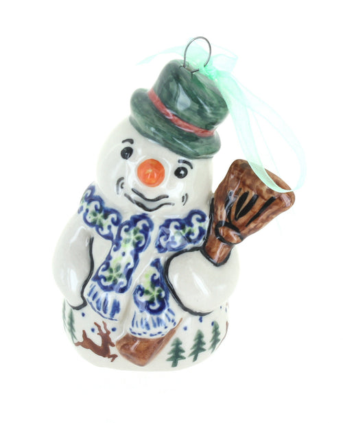 Polish Pottery Reindeer Delight Snowman Ornament