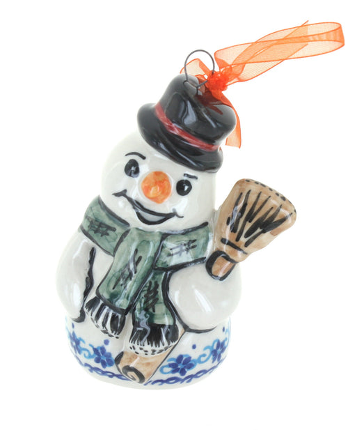 Polish Pottery Winter Celebration Snowman Ornament
