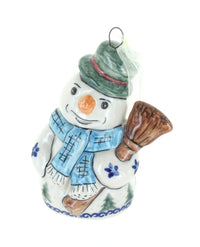 Polish Pottery Holiday Pine Snowman Ornament