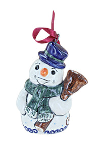 Polish Pottery Noel Nights Snowman Ornament