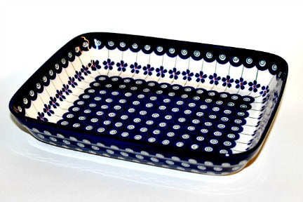 Flowering Peacock Small Rectangular Baker Polish Pottery