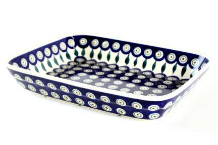Peacock Small Rectangular Baker Polish Pottery