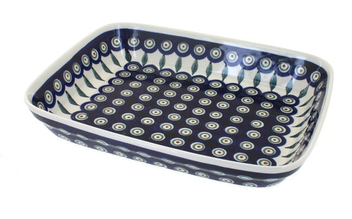 Polish Pottery Peacock Small Rectangular Baker