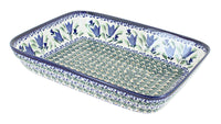 Polish Pottery Blue Tulip Small Rectangular Baker