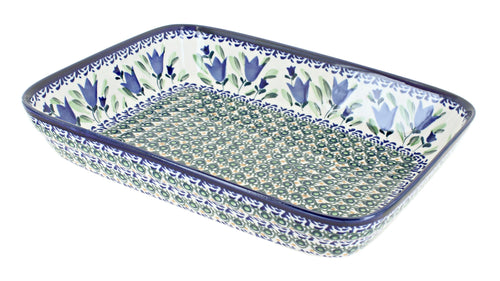Polish Pottery Blue Tulip Small Rectangular Baker
