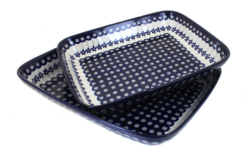 Polish Pottery Flowering Peacock Rectangular Baker Set