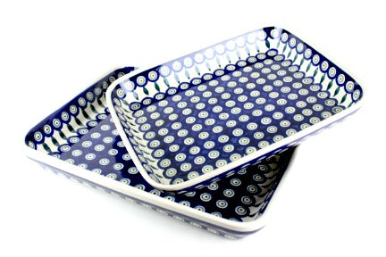 Peacock Rectangular Baker Set Polish Pottery