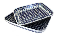 Polish Pottery Peacock Rectangular Baker Set