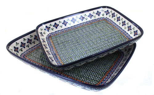 Polish Pottery Mosaic Flower Rectangular Baker Set