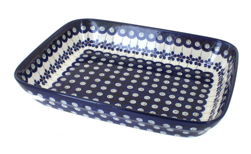 Polish Pottery Flowering Peacock Small Rectangular Baker