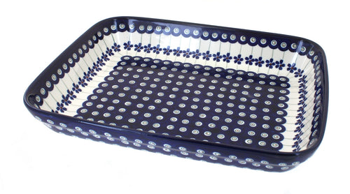 Polish Pottery Flowering Peacock Medium Rectangular Baker