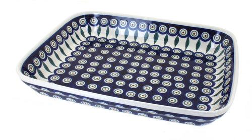 Polish Pottery Peacock Medium Rectangular Baker