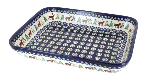 Polish Pottery Reindeer Pine Medium Rectangular Baker