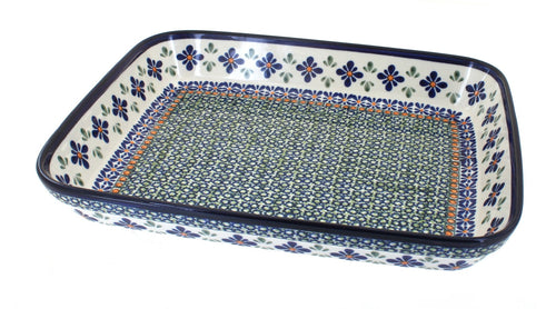 Polish Pottery Mosaic Flower Medium Rectangular Baker