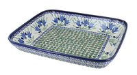 Polish Pottery Blue Tulip Medium Rectangular Baker