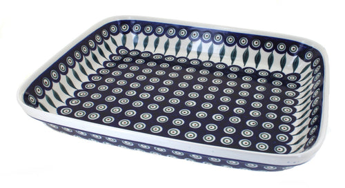 Polish Pottery Peacock Large Rectangular Baker
