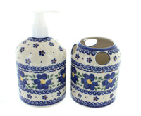 Polish Pottery Spring Blossom Soap Dispenser & Toothbrush Holder