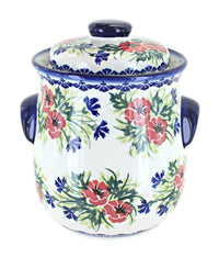 Polish Pottery Cherry Red Boquet Cookie Jar