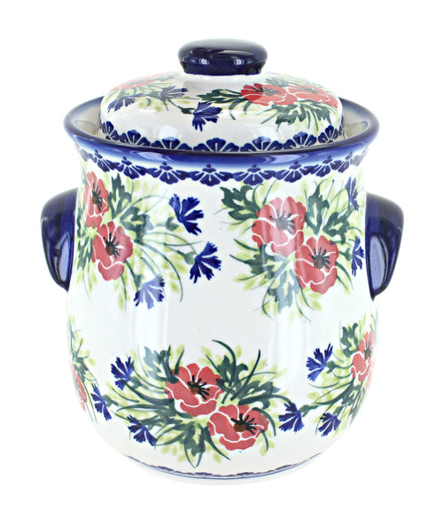 Polish Pottery Cherry Red Boquet Cookie Jar
