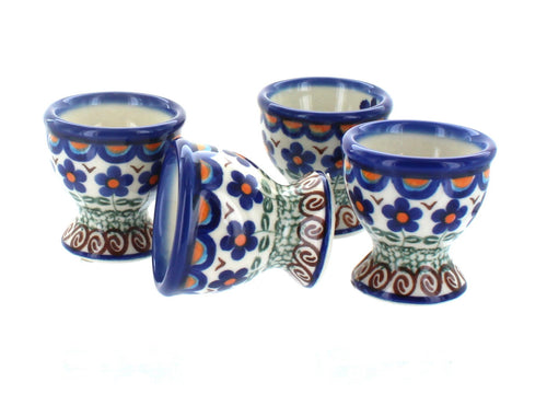 Polish Pottery Aztec Flower 4PC Egg Cup Set