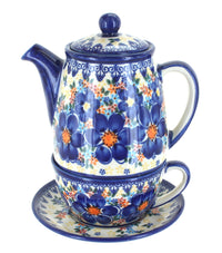 Polish Pottery Blue Dahlia Tea For One