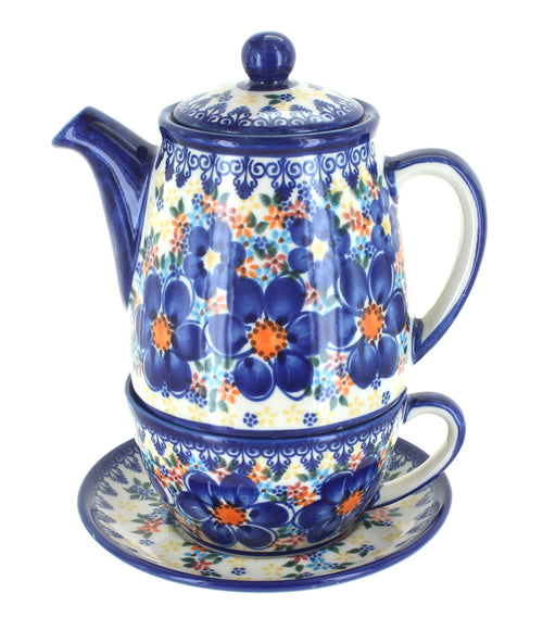Polish Pottery Blue Dahlia Tea For One