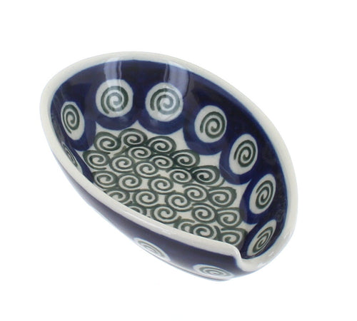 Polish Pottery Peacock Swirl Small Spoon Rest