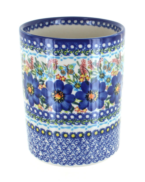 Polish Pottery Garden of Blue Utensil Jar