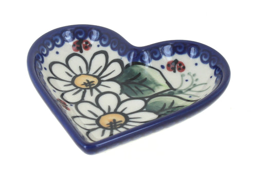 Polish Pottery Ladybug Heart Dish