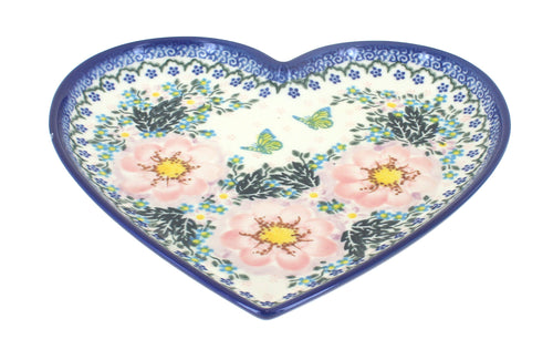 Polish Pottery Apple Blossom Large Heart Plate