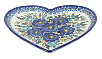 Polish Pottery Garden of Blue Large Heart Plate