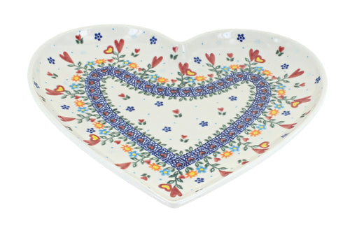 Polish Pottery Hearts & Flowers Large Heart  Plate