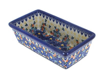 Polish Pottery Blue Dahlia Small Loaf Baker