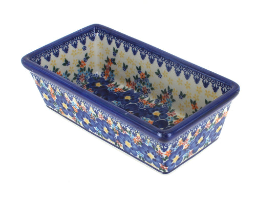 Polish Pottery Blue Dahlia Small Loaf Baker