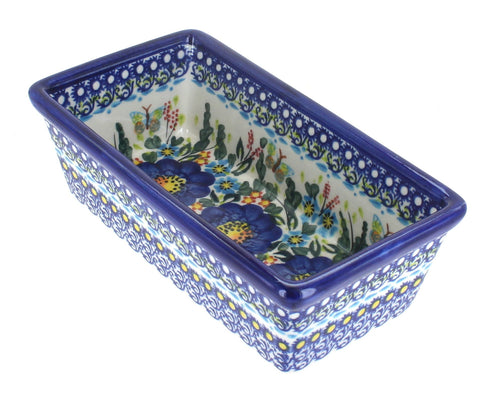 Polish Pottery Garden of Blue Small Loaf Baker