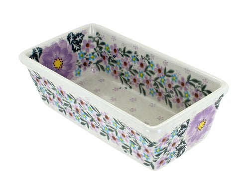 Polish Pottery Lilac Garden Small Loaf Baker