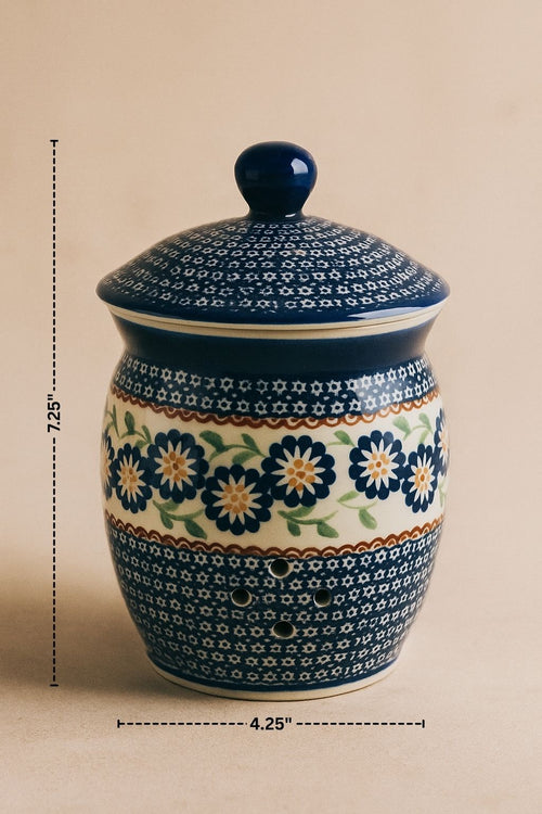 Peach Blossom Garlic Keeper Polish Pottery