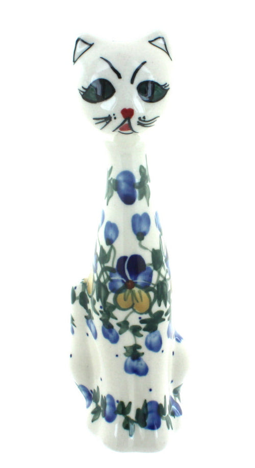 Polish Pottery Pansies Small Cat