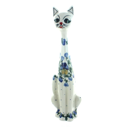 Polish Pottery Pansies Large Cat