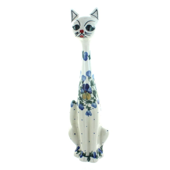 Polish Pottery Pansies Large Cat