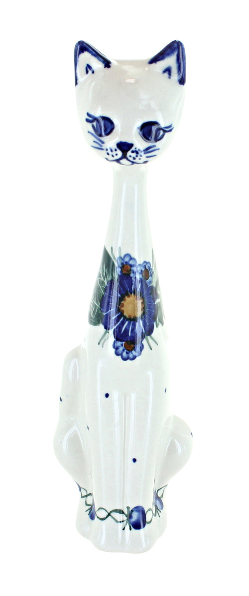 Polish Pottery Forget Me Not Medium Cat