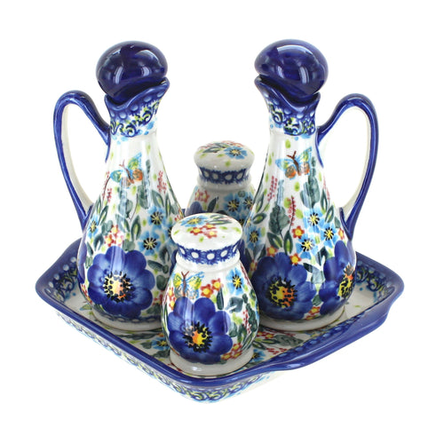 Polish Pottery Garden of Blue Table Accessory Set