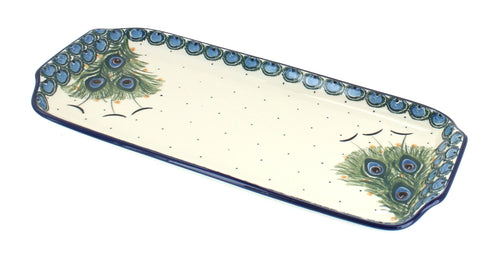 Polish Pottery Peacock Feather Bread Tray