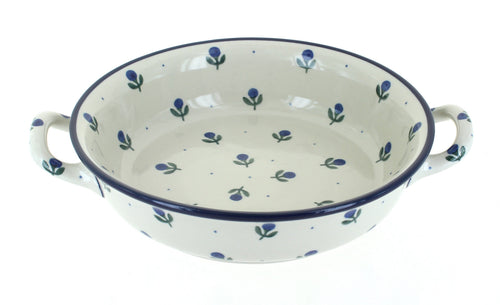 Polish Pottery Blueberry Small Round Casserole with Handles